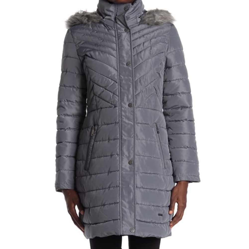 KENNETH COLE Faux Fur Trimmed Hooded Puffer Jacket
